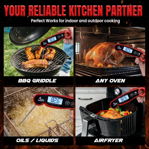 Vista 3 de Termómetro digital de carne con retroiluminación para cocinar, lectura instantánea, termómetro impermeable para carne, parrilla, barbacoa, ahumador