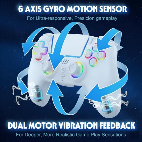 Vista 5 de AureoPlay Wireless Controller Compatible with PS5/PS5 Slim/PS5 Pro/PC – RGB Gamepad with Hall Effect Joysticks, Dual Vibration, Six-Axis Motion