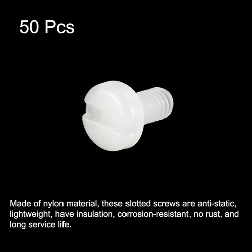 Vista 3 de uxcell Tornillos de máquina de nailon, pernos de sujeción de cabeza ranurada M4x8mm para electrónica, comunicaciones, equipos, 50