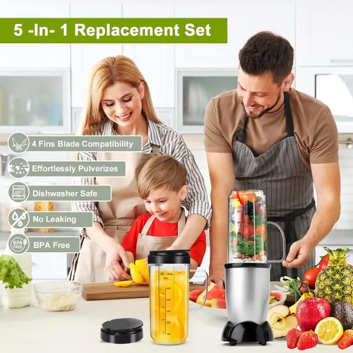 Vista 7 de UBYNID Paquete de 2 Vasos de Licuadora Magic Bullet, Vaso Alto de 22oz con Tapa Abatible Para Llevar y Cuchilla Cruzada de 4 Aletas Repuestos