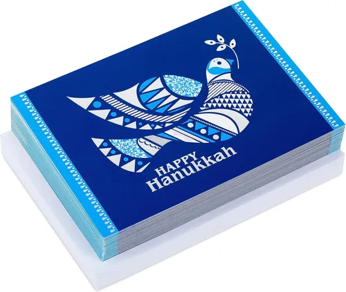 Vista 3 de Hallmark Tarjetas de Hanukkah del árbol de la vida en caja (40 tarjetas y sobres) Paloma azul y plateada