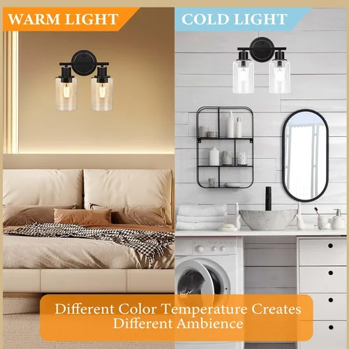 Vista 5 de Lámpara de tocador moderna de 2 luces de bronce aceitado para baño, lámpara de tocador de baño de bronce aceitado de 2 luces, aplique de pared de 2