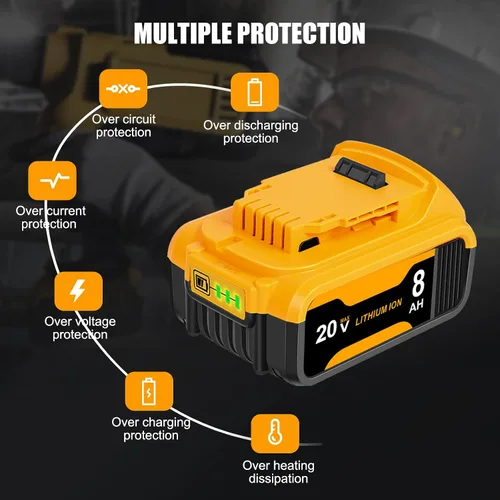 Vista 12 de Paquete de 4 baterías de repuesto de 8.0Ah para batería Dewalt de 20 V Max, compatible con DCB206 DCB200 DCB201 DCB204 2-Amarillo