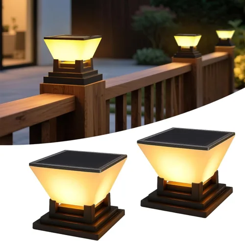 Luces solares para tapa de poste – Paquete de 2 luces solares para postes de madera y vinilo de 4 x 4, 5 x 5, 6 x 6 pulgadas, impermeable IP65,