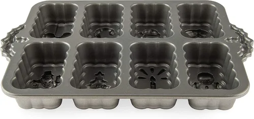 Vista 4 de Nordic Ware – Molde antiadherente de aluminio fundido Bakeware Holiday Mini Molde para pan, Molde para mini panes Navidad, Plateado