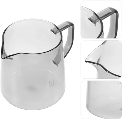Vista 9 de Luxshiny Cafetera portátil de vidrio para café con asa, pequeño vertedor de leche, limonada, té helado, olla de almacenamiento de salsa, jarra