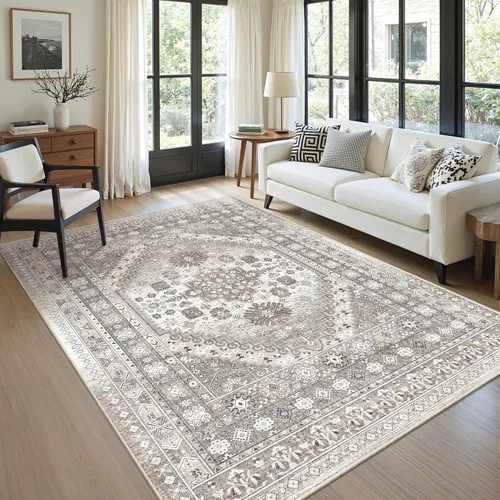 Vista 59 de zesthome Alfombras de área de 5 x 7, lavables a máquina, para sala de estar, dormitorio, resistentes a las manchas, vintage, de gran área, Beige