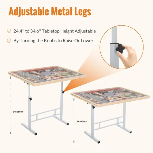 Vista 3 de Mesa de rompecabezas de 1500 piezas con cajones y cubierta – Altura ajustable y patas inclinables, tablero de rompecabezas portátil sin ensamblaje