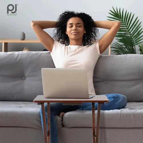 Vista 9 de PJ Wood Mesa rectangular plegable portátil para servir aperitivos, construcción de madera maciza con acabado natural (juego de 4 piezas)