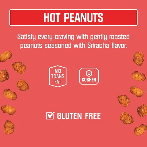 Vista 3 de Kar's Nuts Spicy Hot Sriracha Peanuts, paquetes individuales de 2.5 onzas, paquete a granel de 36, aperitivos sin gluten
