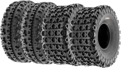 SunF XC 19x7-8 delanteros y 18x10.5-8 traseros neumáticos knobby para ATV UTV, 6 PR sin cámara A027, juego de 4