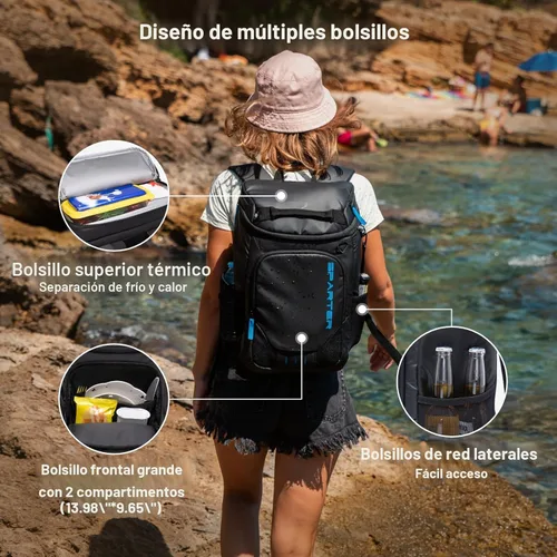 Vista 4 de SPARTER - Mochila enfriadora aislada a prueba de fugas para 33/49 latas, bolsa térmica con 2 compartimentos aislados, mochila de playa, viaje