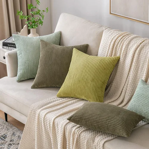 Vista 5 de EMEMA Juego de 2 fundas de cojín de pana decorativas de pana suave a rayas cuadradas, fundas de almohada de primavera para sofá, dormitorio, silla