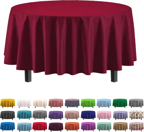 Vista 22 de Exquisito paquete de 4 manteles de plástico blanco desechables de 84 pulgadas de Party Solids - Mantel redondo desechable para fiestas - Manteles