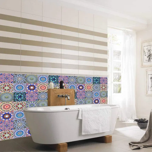 Vista 7 de 25 calcomanías de azulejos estilo mandala, murales tradicionales de bricolaje de 4 x 4 pulgadas, azulejos impermeables a prueba de aceite, Mtl-01