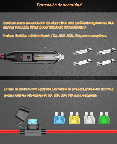 Vista 5 de 12AWG Cable de Cargador de Encendedor de Cigarrillos Resistente, Cable Adaptador de Encendedor de Cigarrillos Macho de 3.3FT con Luz LED y Caja