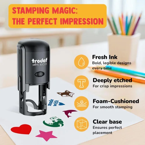 Vista 4 de Par Avion - Sello de tinta autoentintado con texto circular de correo aéreo para sellar planificadores de manualidades, mini de 1/2 pulgada, tinta