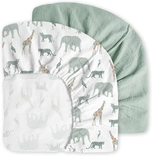Vista 11 de Little Grape Land - Juego de 2 sábanas ajustadas de muselina para cuna para niños y niñas, 100% sábanas de cama de algodón para bebé suaves