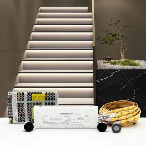 Vista 8 de KMG-3233 - Kit de iluminación LED inteligente para escaleras con movimiento activado, tira de luz LED cortable de 60 pulgadas para luces LED