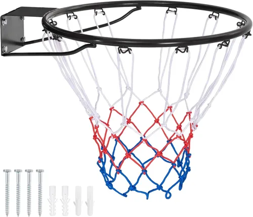 GYMAX Llanta de baloncesto, repuesto de borde de baloncesto de 15/18 pulgadas con red para todo tipo de clima, aro de baloncesto de repuesto para