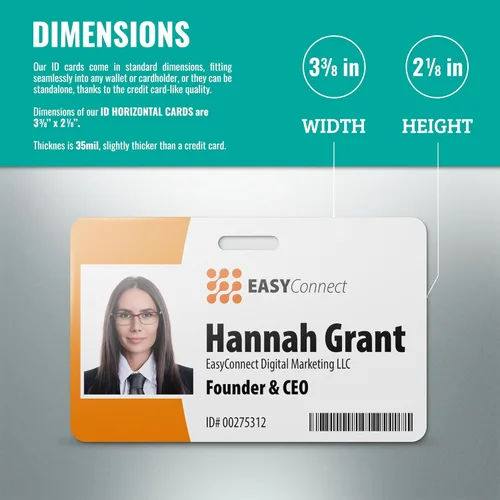 Vista 2 de Gafete de Identificación de Empleado con Impresión Personalizada, Doble Cara con Nombre, Foto, Logotipo y Código de Barras – Solución Única