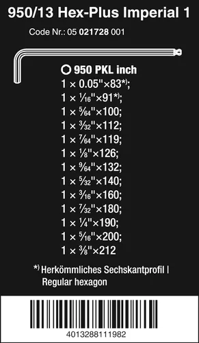Vista 2 de WERA 05021728001 950/13 Hex-Plus Imperial 1 L-Key Set, Imperial, BlackLaser, 13 Piezas