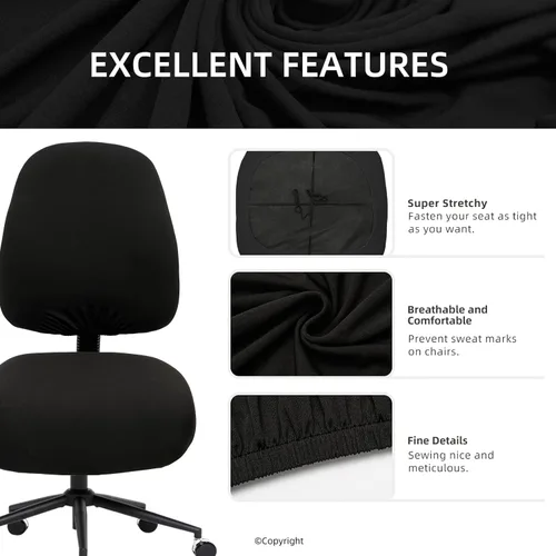 Vista 2 de Fundas elásticas resistentes al agua para sillas de computadora - Protectores lavables para respaldo giratorio y asiento para mascotas - Negro