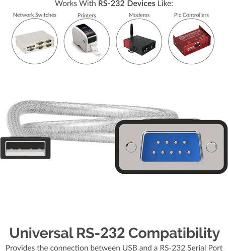 Vista 3 de SABRENT Adaptador USB a RS-232 DB9 Serial de 9 pines Prolífic PL2303 de 1 pie [SBT-USC1K]