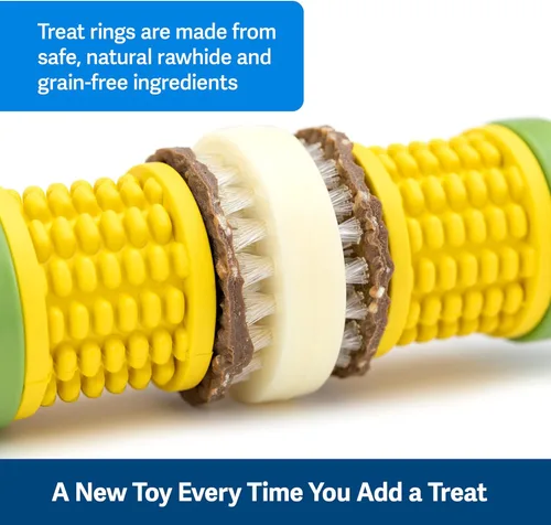 Vista 4 de PetSafe Busy Buddy Cravin' Corncob Dog Juguete masticable con anillo de golosinas Goma sin BPA Perro de mantequilla Rompecabezas interactivo