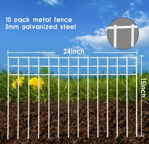 Vista 3 de Valla de barrera de animales sin excavación de 24 x 15 pulgadas, paquete de 10 vallas protectoras blancas con espacio de púas de 1.5 pulgadas