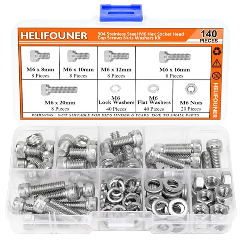 Vista 12 de 1280 piezas M2 M2.5 M3 M4 304 tapa hexagonal de acero inoxidable Tornillos métricos, tornillos métricos, arandelas, tuercas, kit surtido