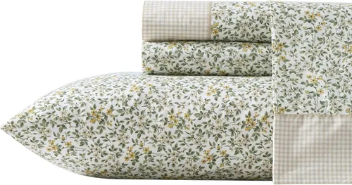Vista 34 de Laura Ashley - Juego de sábanas individual, ropa de cama de percal de algodón fresca y suave con bolsillos profundos, ligera para comodidad durante