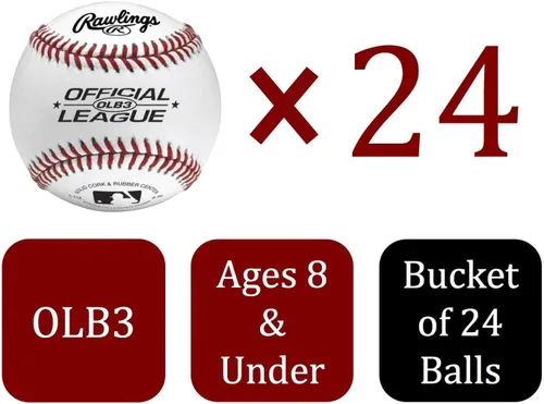 Vista 9 de Rawlings Official League Recreational Use Practice Baseballs Youth/8U OLB3 Bucket 24 Count