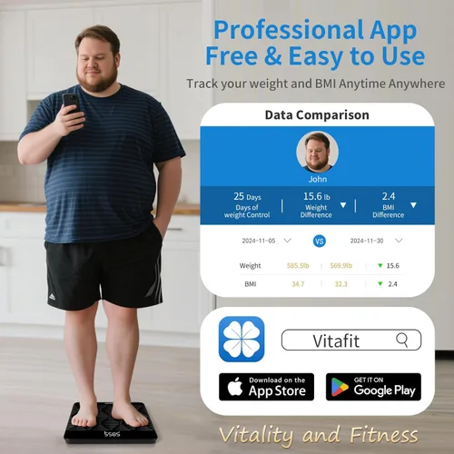 Vista 3 de Vitafit Amazing 660lb Smart Bathroom Scale for Body Weight in 0.1lb, High Accuracy Assured by Scale Professional Factory Since 2001, Large Platform