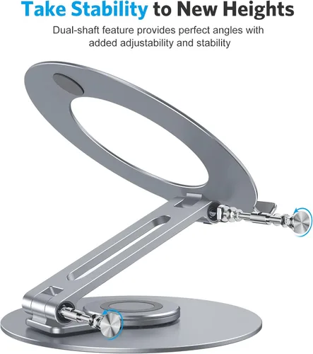 Vista 8 de OMOTON Soporte ajustable para laptop con base giratoria de 360°, elevador ergonómico para laptop para trabajo colaborativo, doble eje giratorio