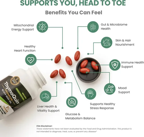 Vista 5 de Cápsulas de aceite de semilla negra prensada en frío Grado USP, potente fórmula de espectro completo con 3% de timoquinona Cápsulas de aceite