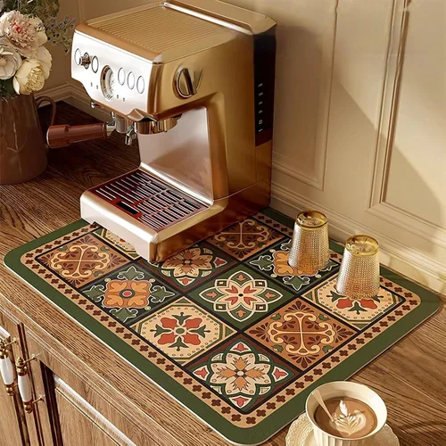 Vista 14 de Tapete de Café, Tapete de Secado de Platos Estilo Bohemio, Absorción Rápida de Agua, Oculta Manchas, Fácil de Limpiar, Se Adapta a Accesorios