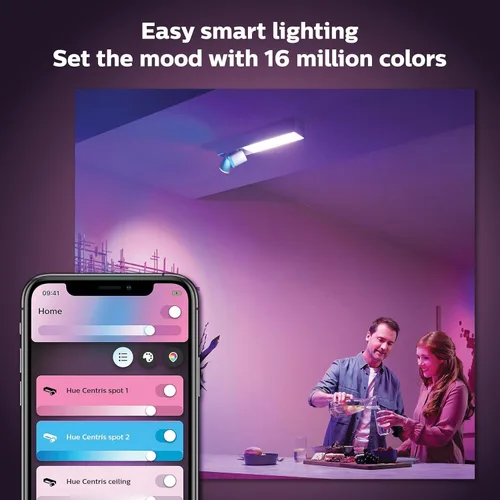 Vista 3 de Philips Hue Centris - Foco de techo LED inteligente, blanco, luz que cambia de color y ambiente de color, 2 luces, control con aplicación, funciona