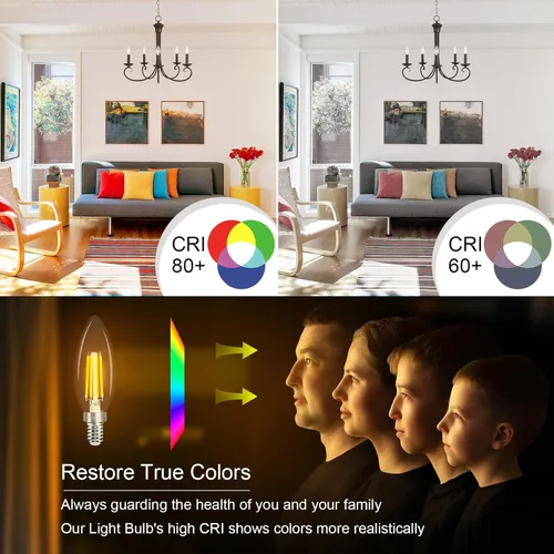 Vista 4 de comzler Bombilla LED E12 para candelabro regulable, bombilla de lámpara de araña 2700K blanco cálido, equivalente a 40W, bombillas tipo B