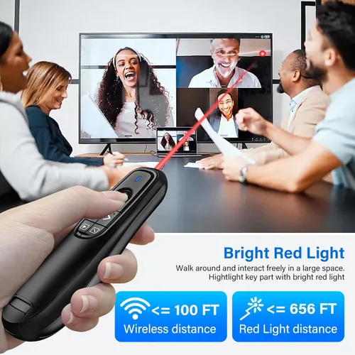 Vista 4 de 2 en 1 USB tipo C Presentación Clicker, Wireless Presentation Clicker PowerPoint Presenter Remote con control de volumen, PowerPoint Clicker