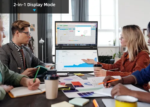 Vista 2 de Monitor portátil triple de 15.6" plegable con pantalla dual y extensor VESA 1080P FHD IPS para laptop PC con soporte giratorio de 360° para Windows