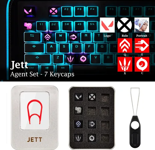 Vista 4 de Teclas personalizadas Valorant (Agent Killjoy) - Grabado con láser con el retrato, habilidades y posición de cada agente de Valorant. Se adapta a