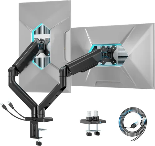 ARES WING Soporte para monitor doble, brazos de monitor resistentes para 2 monitores de 17 a 35 pulgadas, soporte de escritorio para monitor