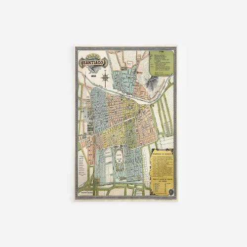 Póster con diseño de mapa vintage de Santiago de Chile desde 1895, regalo único antiguo histórico // Tamaño: A3 (11.693 x 16.535 in)