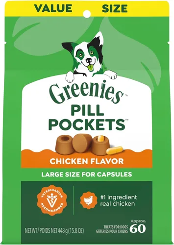 Vista 14 de Greenies Bolsillos para pastillas para perros de tamaño grande, bolsa de golosinas para perros para medicamentos de cápsulas, sabor a queso, bolsa
