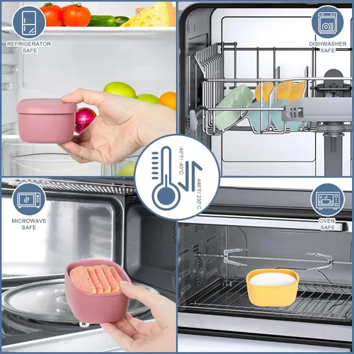 Vista 5 de 8 piezas recipientes de bocadillos de silicona de 10 oz para niños, pequeños recipientes de alimentos con tapas, contenedor de frutas