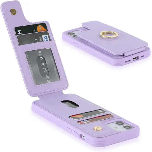 Vista 589 de Lipvina Funda para iPhone X/XS con Portador de Tarjetas, Portador de Tarjetas de Crédito, Soporte de Anillo con Atril, Funda Tipo Cartera Plegable