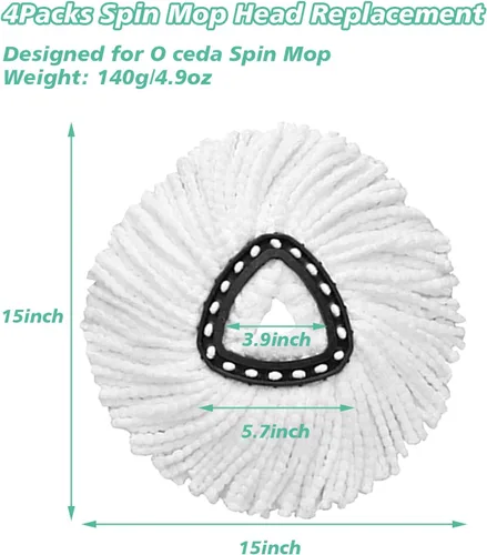 Vista 2 de 4 piezas de cabezal de repuesto para fregona giratoria, 100% cabezales de trapeador de microfibra compatibles con fregona giratoria triangular