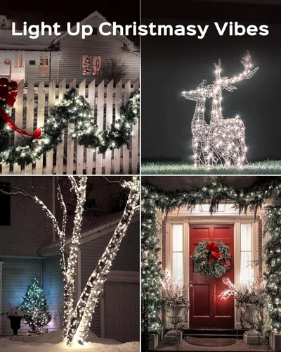 Vista 8 de JACKYLED Tira de luces para exteriores impermeables, 178 pies, 500 luces LED enchufables de Navidad con 8 modos, guirnalda de luces para árbol