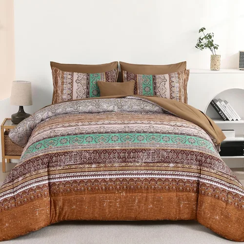 Vista 33 de Cottolester - Juego de edredón bohemio de tamaño matrimonial, 8 piezas, ropa de cama de microfibra suave en una bolsa, rayada y de color aguamarina